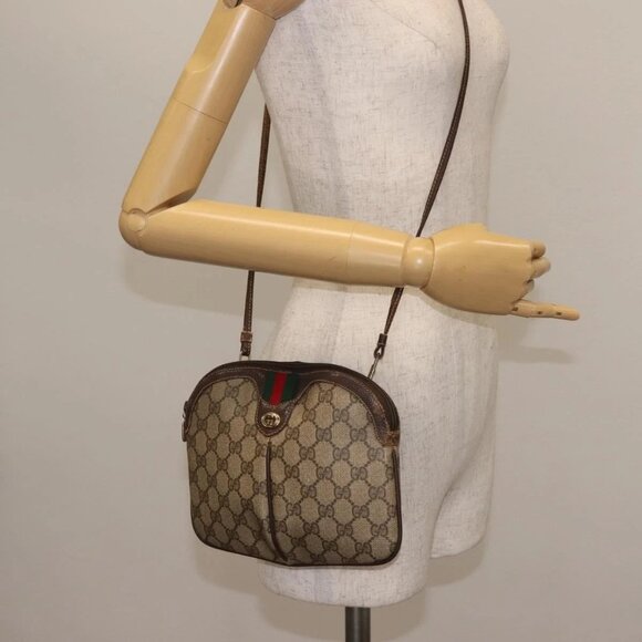 GUCCI GG Supreme Web Sherry Line Bag PVC Beige Gold 904 02 047 Auth 142653 - Picture 3 of 16